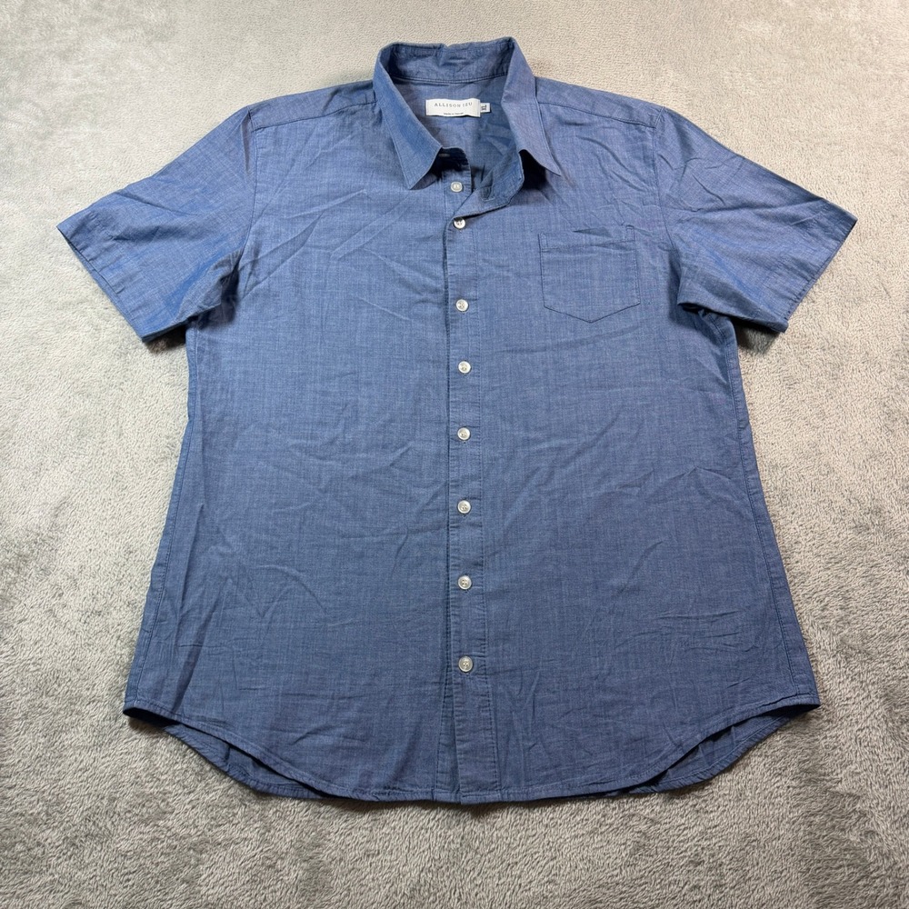 Allison Izu Button Up Shirt Womens XL Blue Short Sleeve Cotton Made in Hawaii